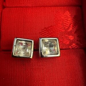 Square cubic zirconia stud earrings. Approximately 1/3 inch across.